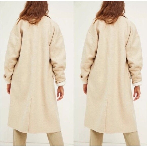 Free People Double Breasted Wool Blend Coat Size M Maxi Coat in Sand Oversized - Picture 10 of 16